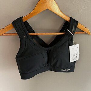 Yvette Sports Bra Adjustable Criss-Cross Back Dark Grey Medium NWT Hight Impact